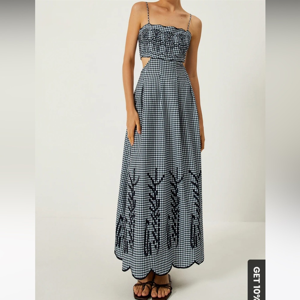 BRAND NEW WITH TAGS plaid print embroidered cutout cami long dress